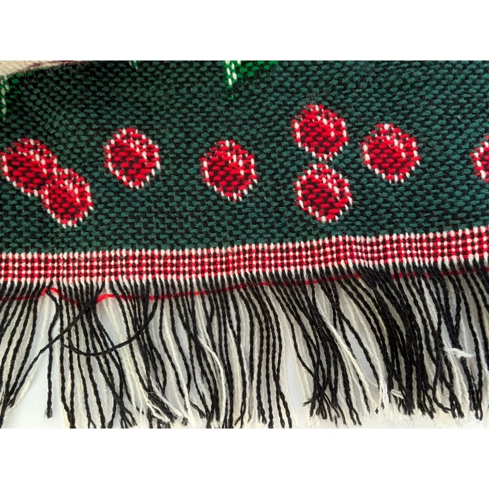 Vintage Christmas Holiday Poinsettia Tapestry Tote Bag & Blanket Fringe Acrylic